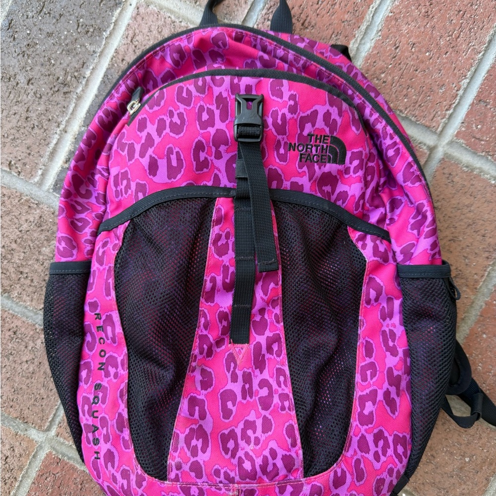The North Face Pink Leopard Print Backpack Kids